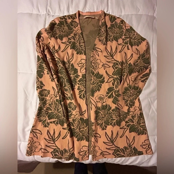 Soft Surroundings Desert Rose Peach Dreams Open Front Floral Cardigan Size M - Picture 1 of 8